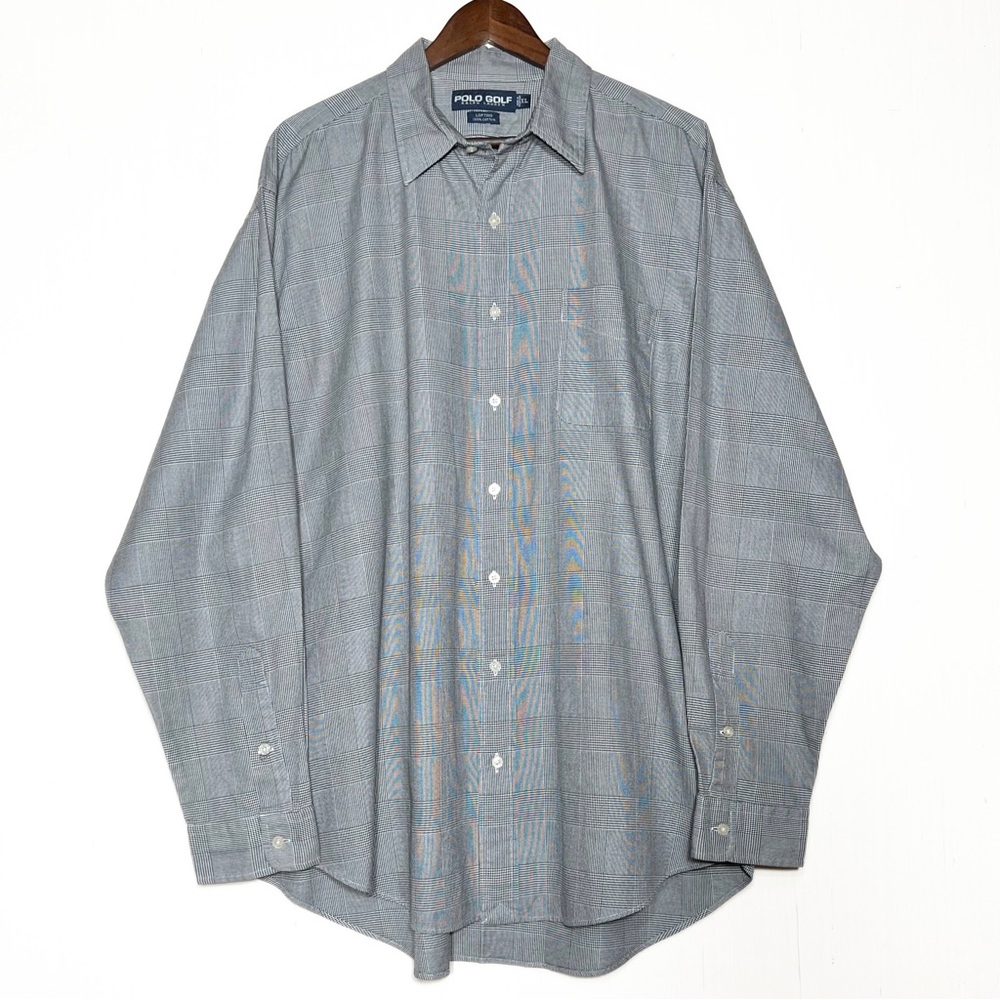 Polo Golf Mens Black White Plaid Long Sleeve Casual Work Buttondown Shirt